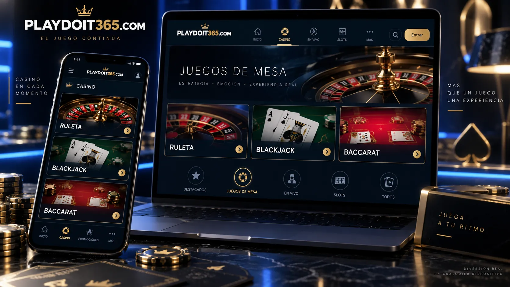 Interfaz móvil con juegos de mesa de casino disponibles