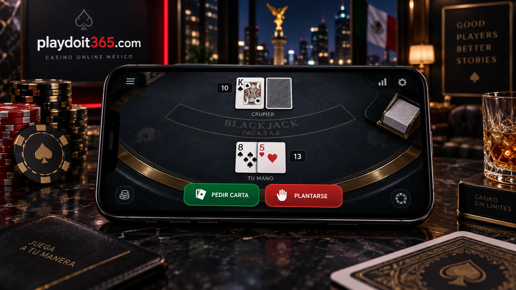 Mesa de blackjack online mostrada en un teléfono