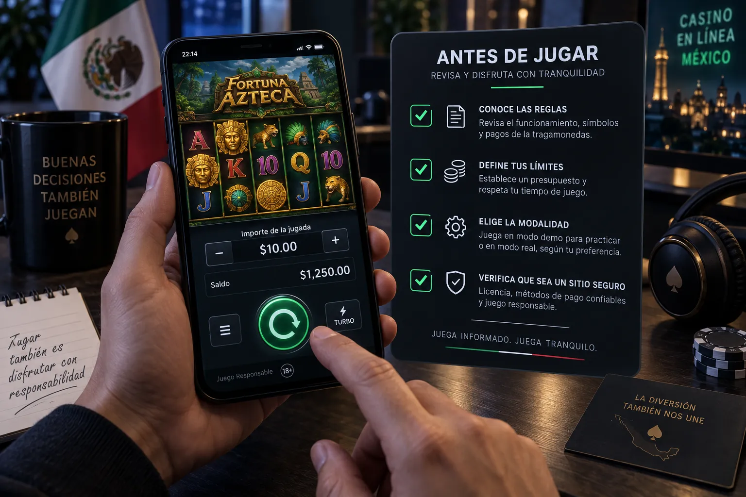Comprobación del importe, saldo y controles antes de jugar en el móvil