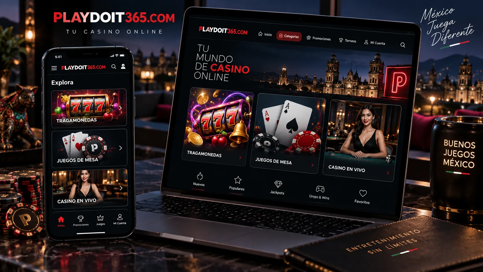 Interfaz de categorías de juegos de casino online en un dispositivo móvil