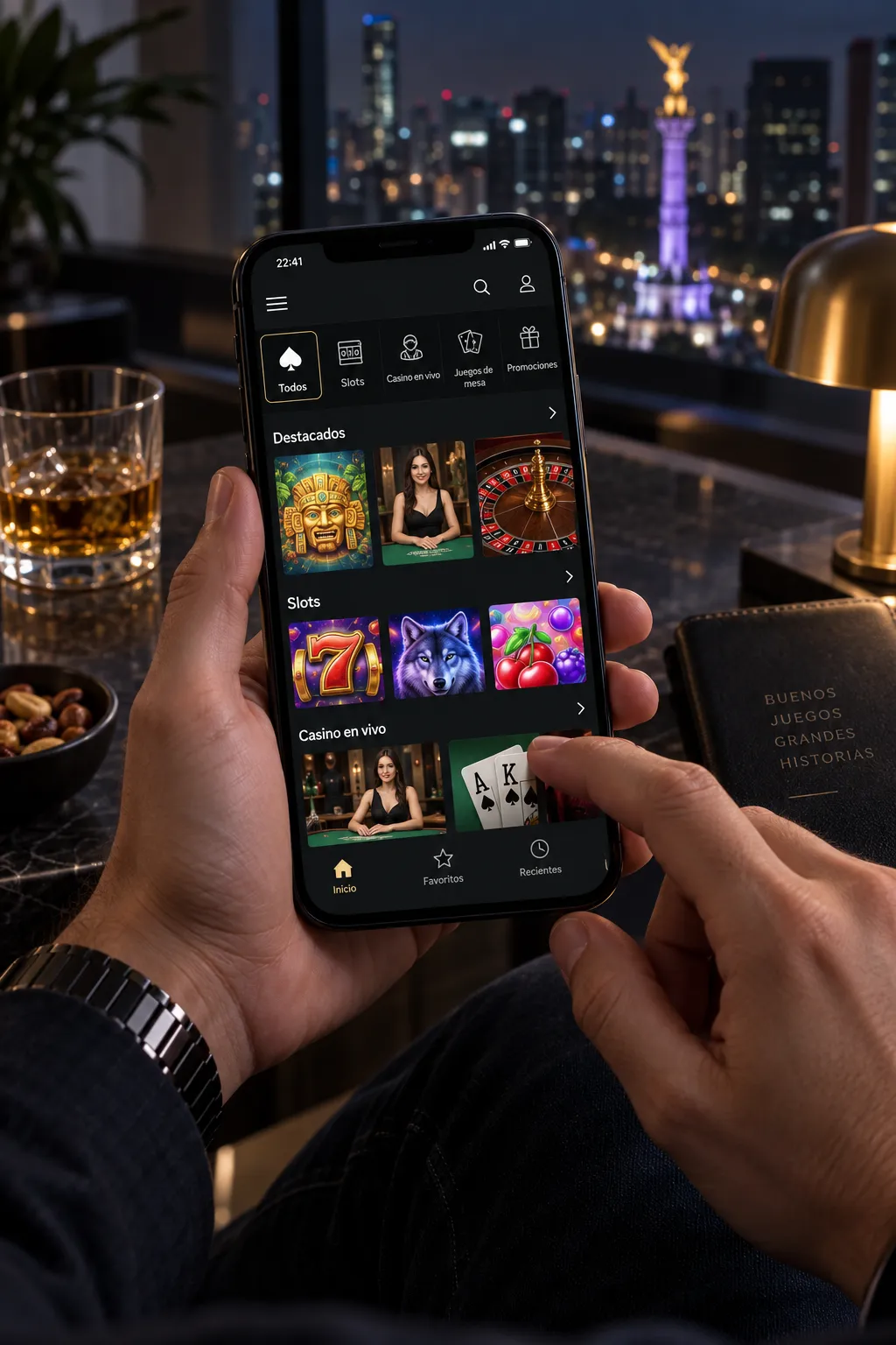 Versión móvil del lobby de casino online en un smartphone