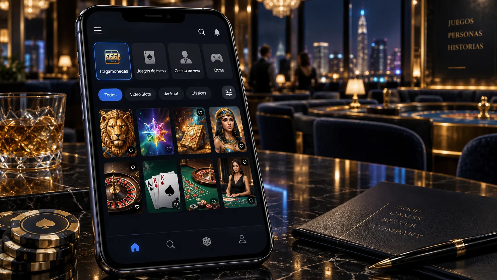 Filtros y categorías para buscar juegos de casino desde un celular