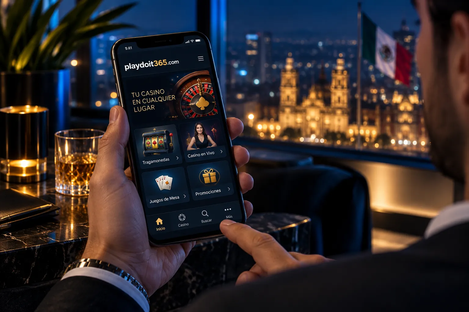 Acceso al casino desde un celular con interfaz móvil oscura