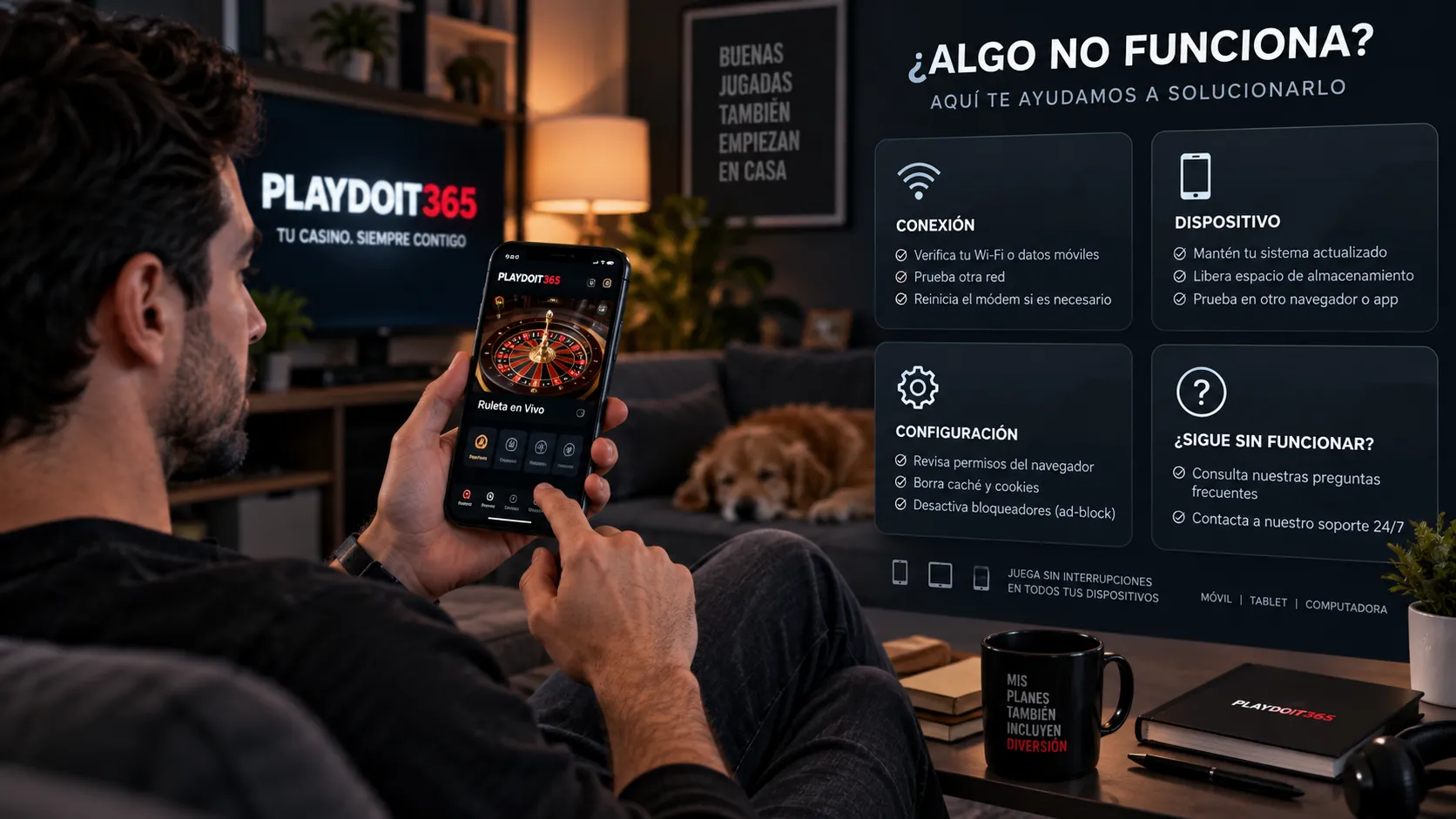 Comprobación de conexión y dispositivo para juegos de casino en celular