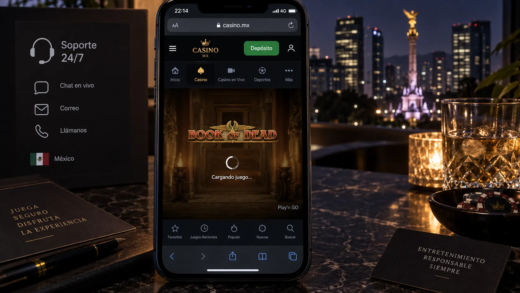 Pantalla móvil de un juego de casino que no termina de cargar