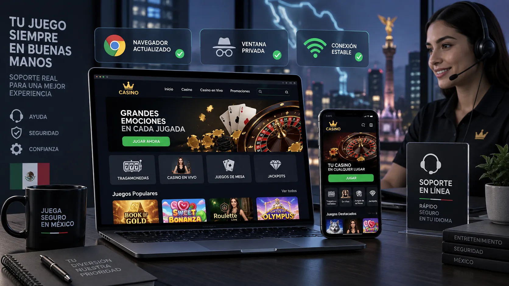 Revisión del navegador y la conexión para cargar un juego de casino