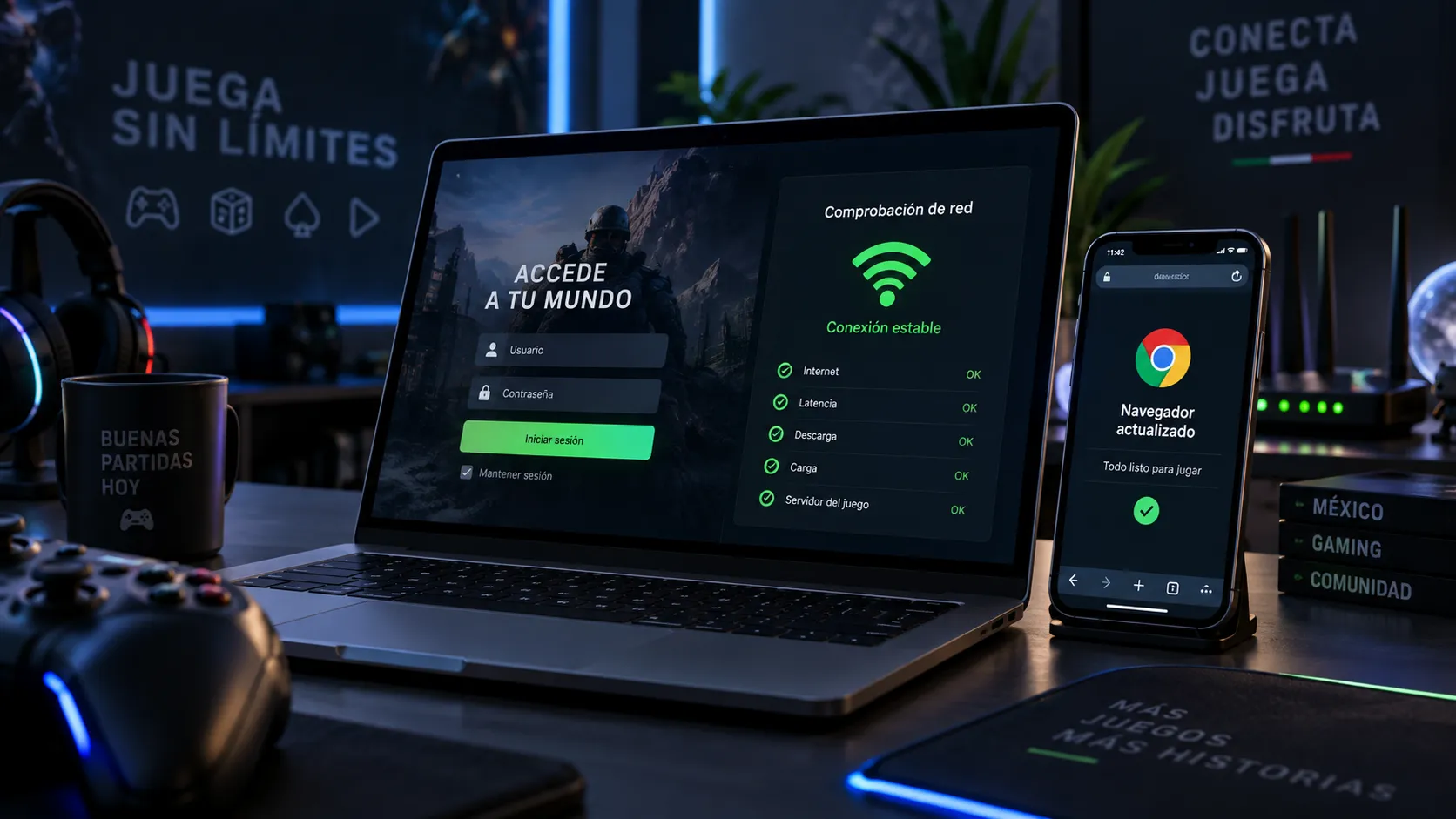 Comprobación de navegador y dispositivo ante fallas de conexión en juegos online