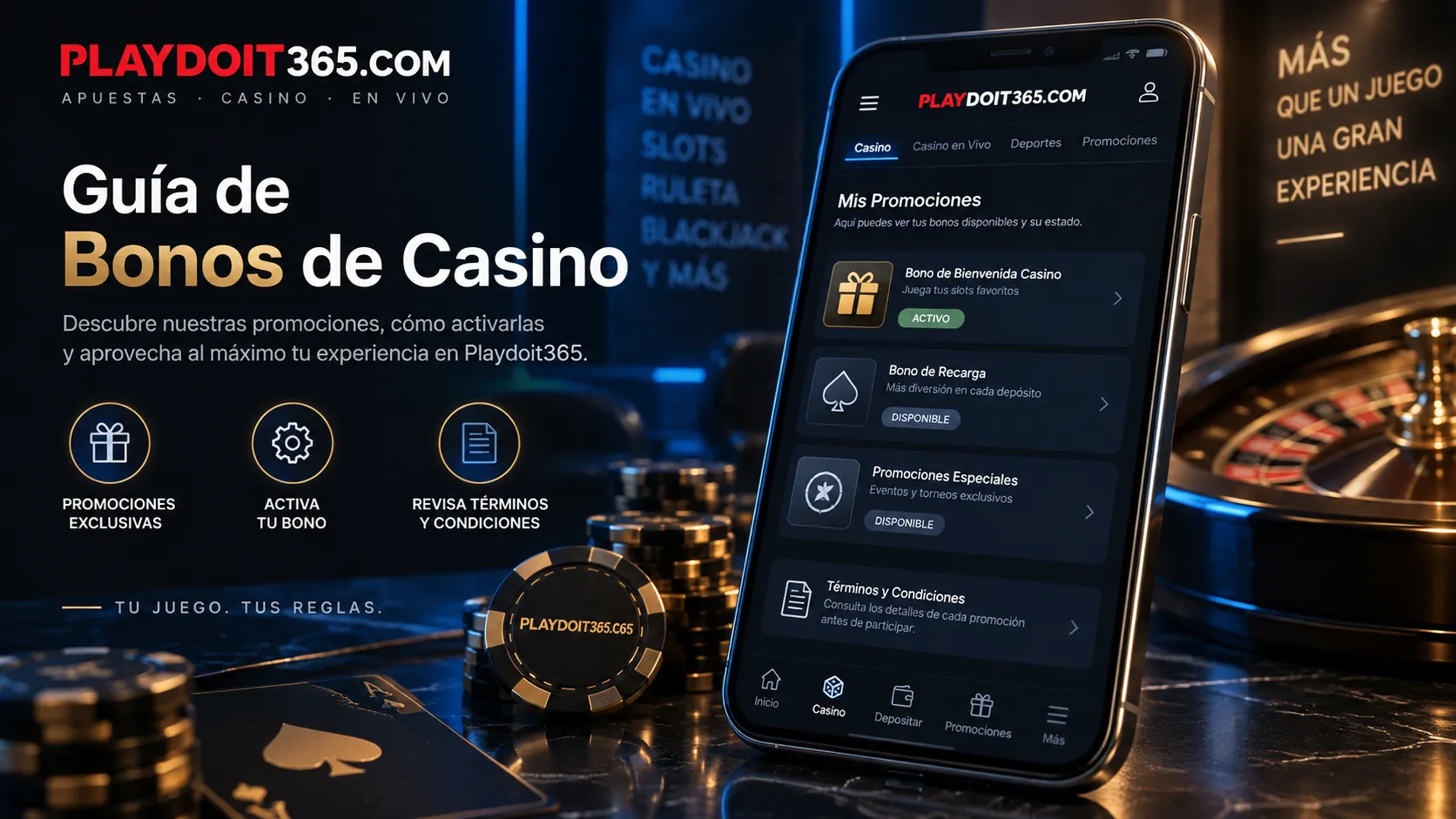 Interfaz móvil de promociones y bonos de casino