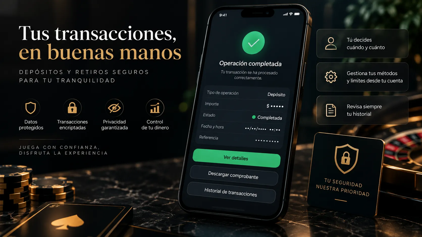 Revisión segura de una operación de pago en un casino online