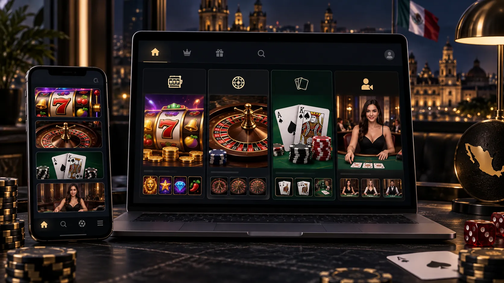 Lobby de casino online con categorías de juegos para explorar